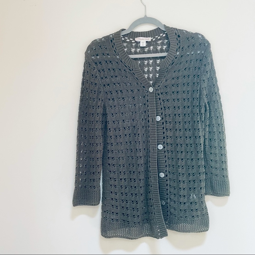 Coldwater Creek Button Down Pointelle Sweater - Picture 2 of 5